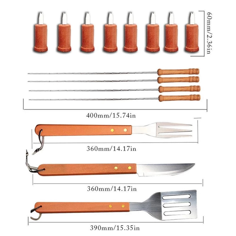 Kit Churrasco Maleta 18pc Acoinox Cabo Madeira