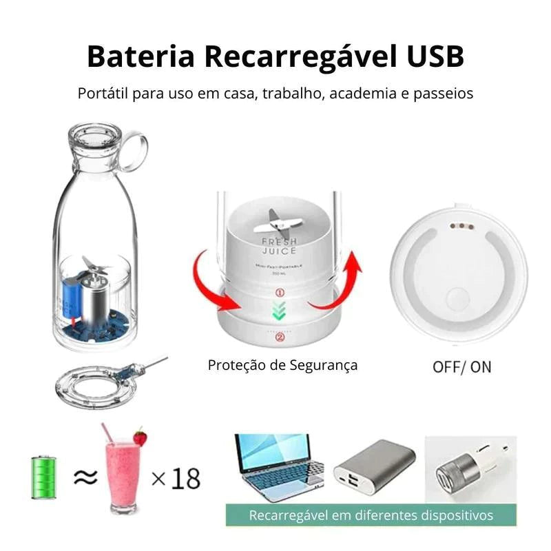Garrafa Juicer Mini Liquidificador Elétrico Portátil Recarregável