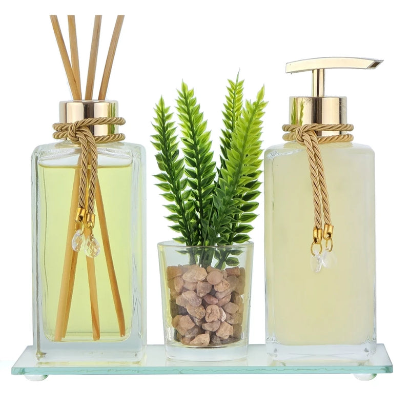 Kit Banheiro Lavabo de luxo Completo Com Essencia e Sabonete Liquido Presente Casamento Noivado Casa Nova