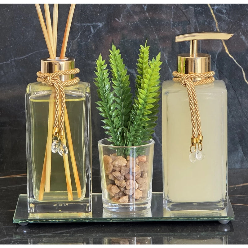 Kit Banheiro Lavabo de luxo Completo Com Essencia e Sabonete Liquido Presente Casamento Noivado Casa Nova
